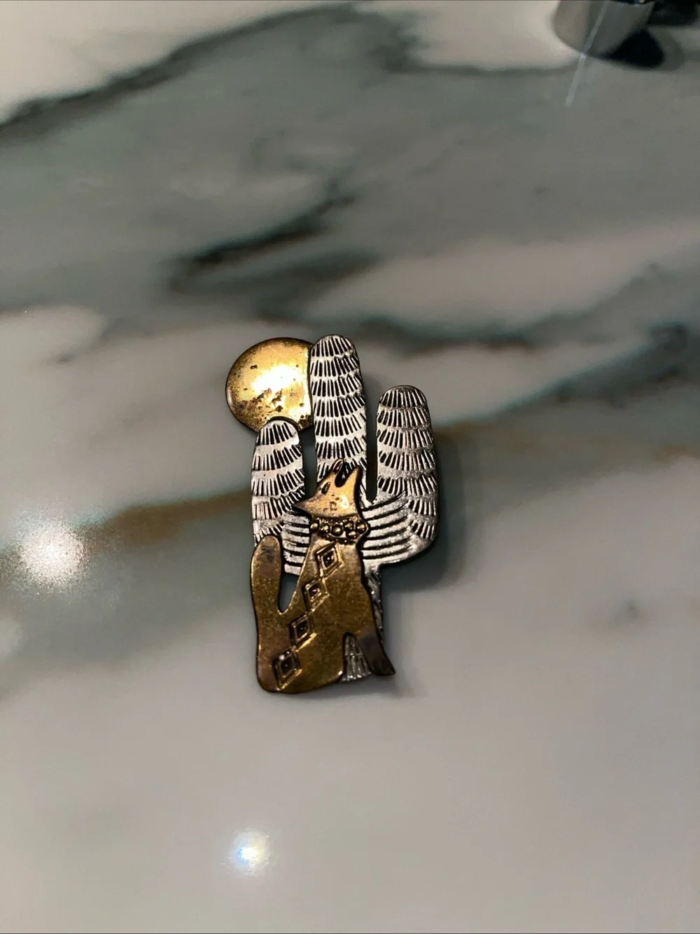 F Ramone Sterling Pin Cactus Coyote Native American